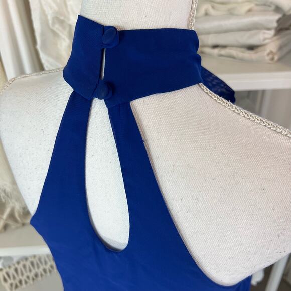 Bisou Bisou women's size 2 Electric blue Halter Dress high neck. fun unique 1124 - Picture 9 of 14
